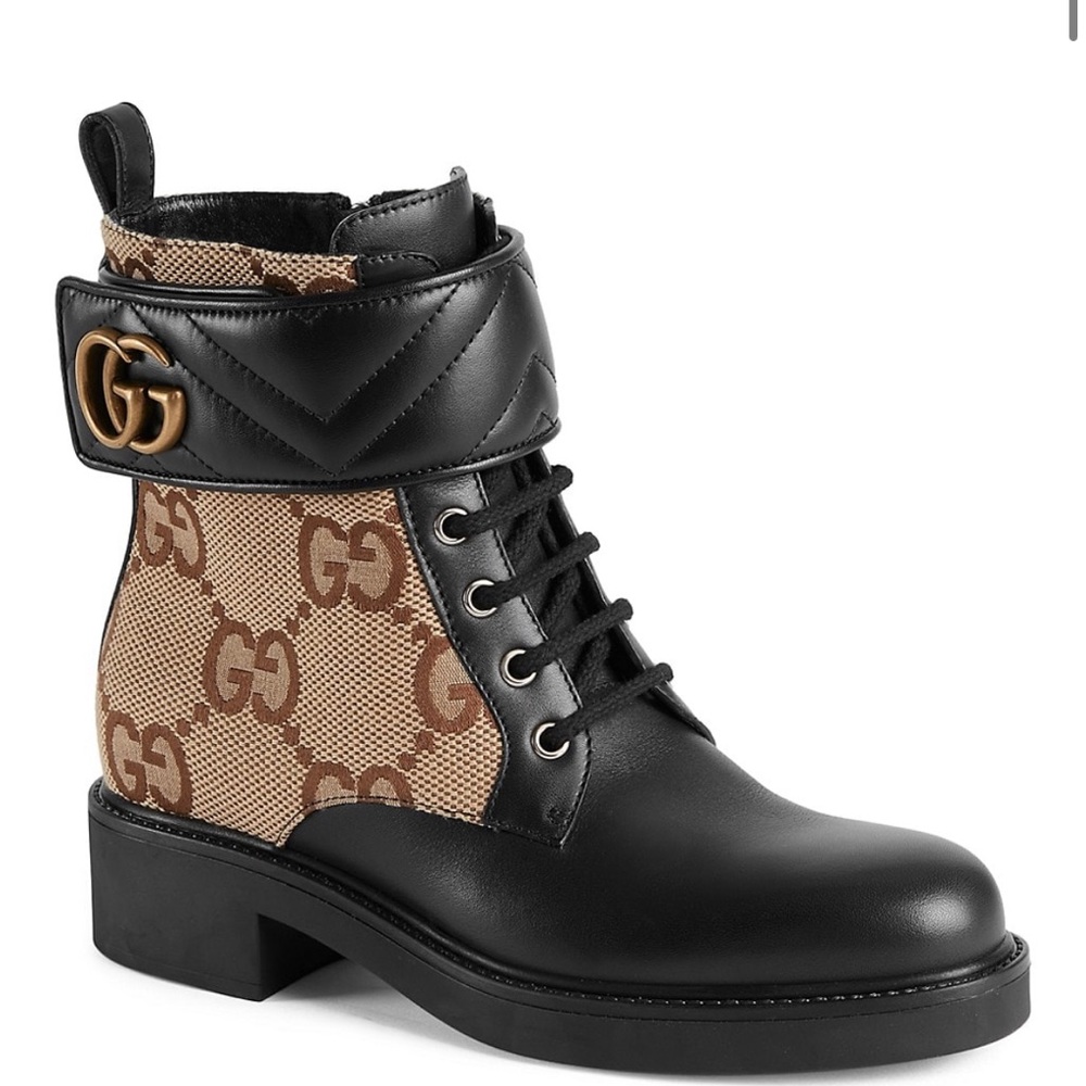 Gucci logo print canvas & leather combat boots